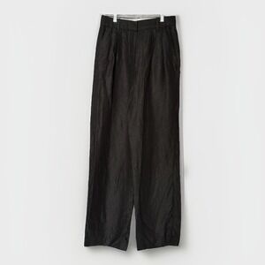 Aritzia Wilfred Effortless Pant Women 6 Black Linen Wide Leg Trousers High Waist